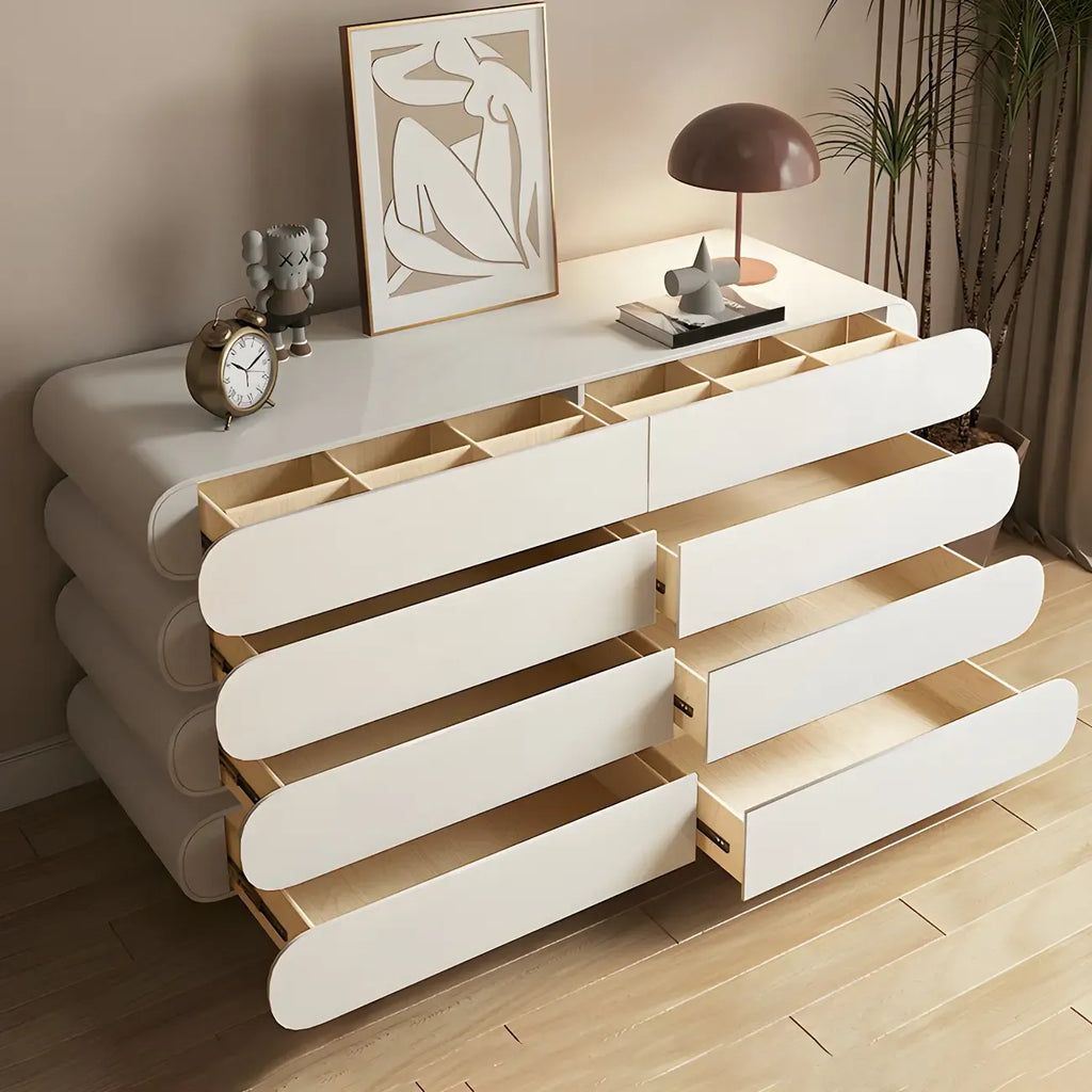 Commode double ovale en bois blanc glamour avec tiroirs à fermeture douce