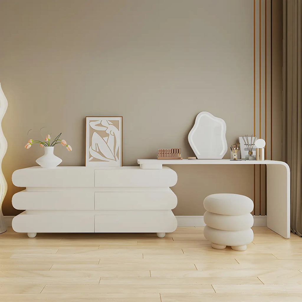 Commode double ovale en bois blanc glamour avec tiroirs à fermeture douce