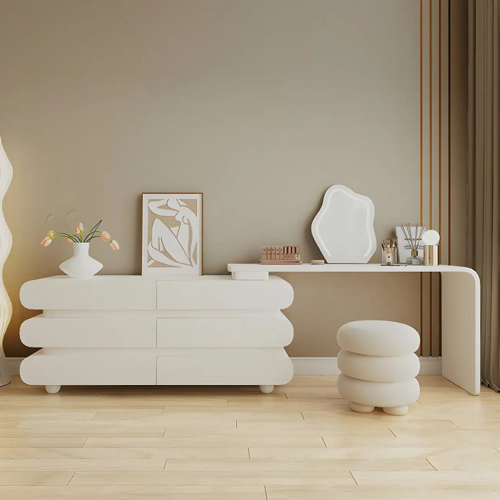Commode double ovale en bois blanc glamour avec tiroirs à fermeture douce
