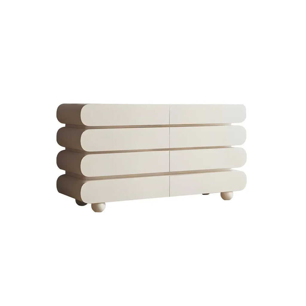 Commode double ovale en bois blanc glamour avec tiroirs à fermeture douce