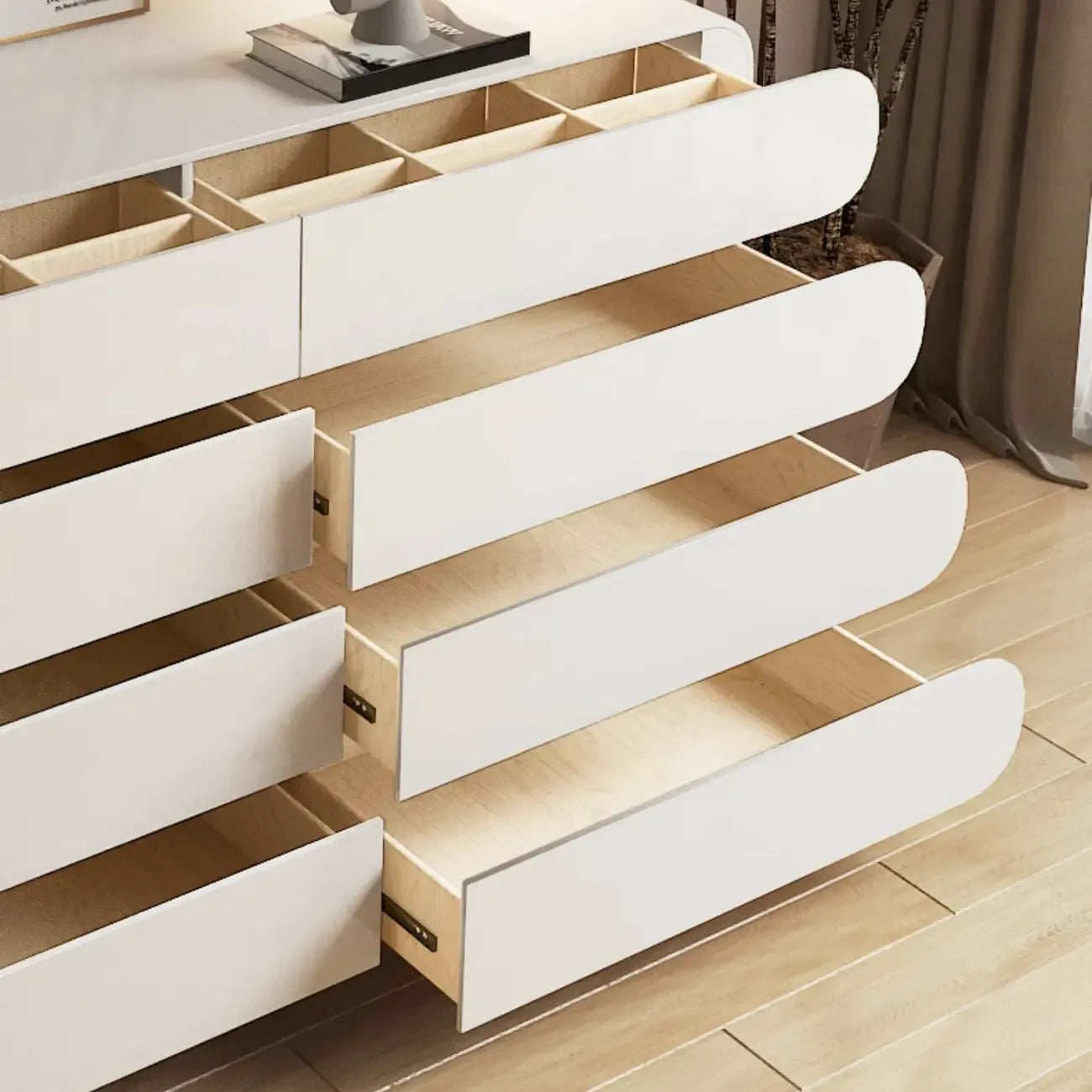 Commode double ovale en bois blanc glamour avec tiroirs à fermeture douce