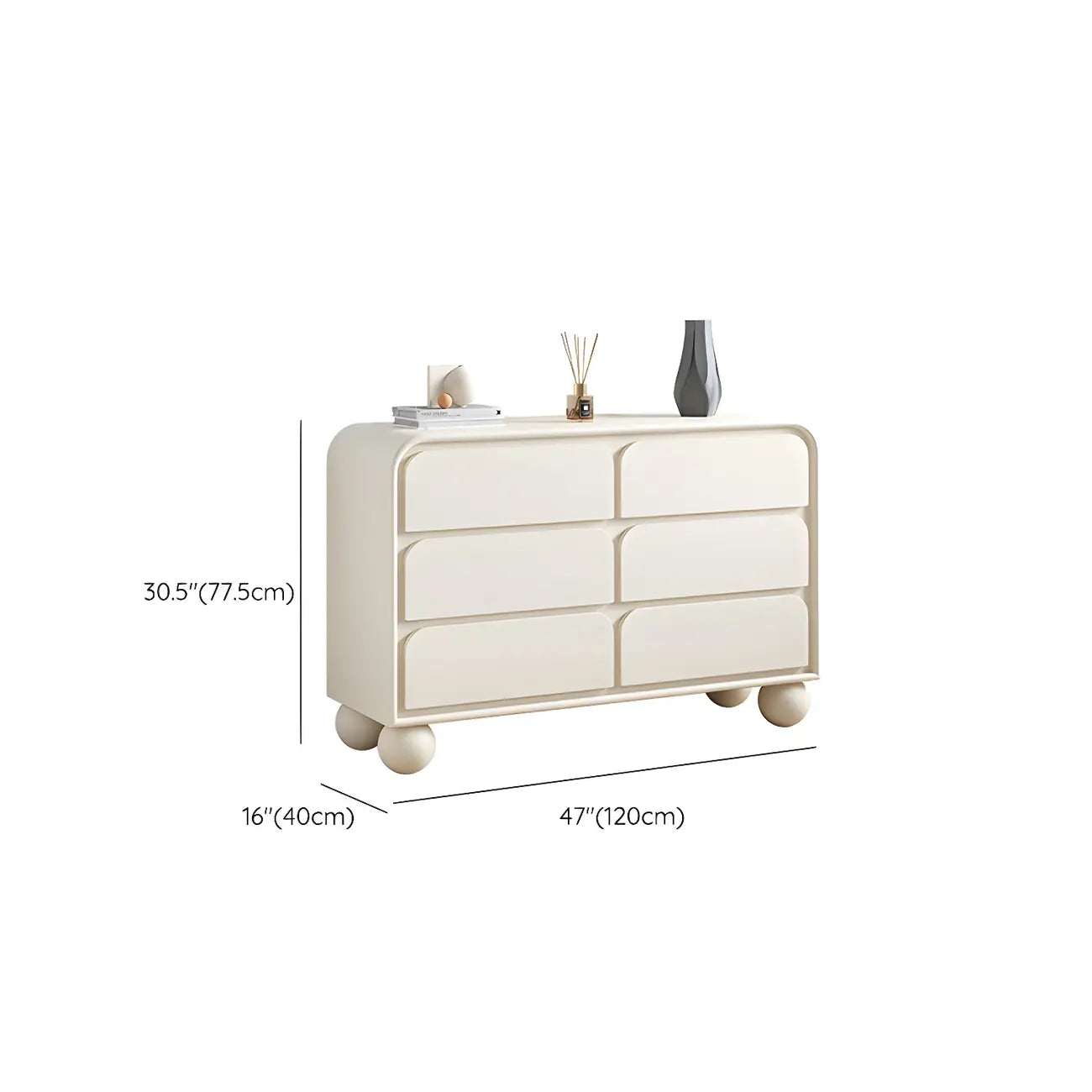 Commode double ovale en bois blanc glamour avec tiroirs à fermeture douce