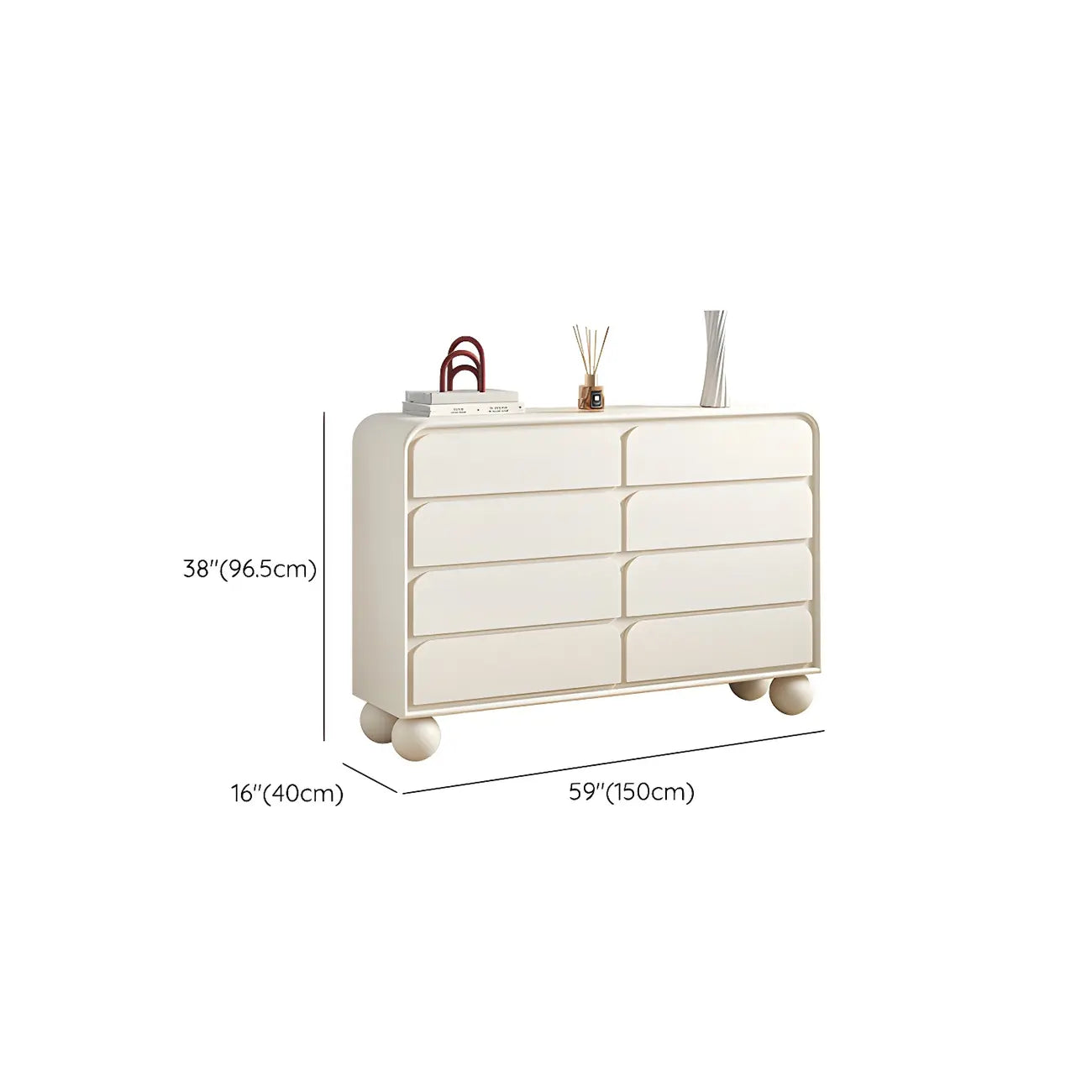 Commode double ovale en bois blanc glamour avec tiroirs à fermeture douce