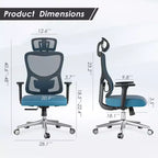 Chaise de bureau ergonomique Okak, chaise de bureau en maille avec appui-tête, support lombaire et accoudoirs réglables, chaise de jeu à dossier haut pour le bureau, la maison
