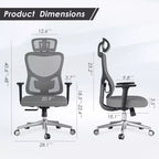 Chaise de bureau ergonomique Okak, chaise de bureau en maille avec appui-tête, support lombaire et accoudoirs réglables, chaise de jeu à dossier haut pour le bureau, la maison