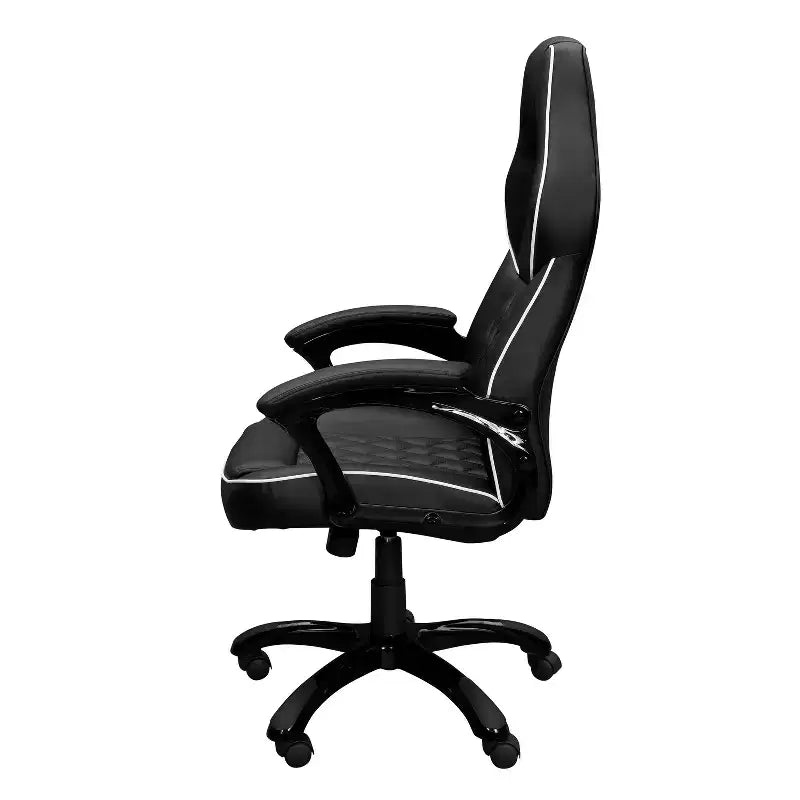 Sedia da gaming Okak High-Back con sedile e schienale imbottiti, sedia da ufficio direzionale con base e ruote in metallo, sedia da scrivania per studio, sala lettura, nera