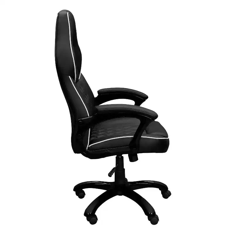 Sedia da gaming Okak High-Back con sedile e schienale imbottiti, sedia da ufficio direzionale con base e ruote in metallo, sedia da scrivania per studio, sala lettura, nera