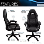 Sedia da gaming Okak High-Back con sedile e schienale imbottiti, sedia da ufficio direzionale con base e ruote in metallo, sedia da scrivania per studio, sala lettura, nera