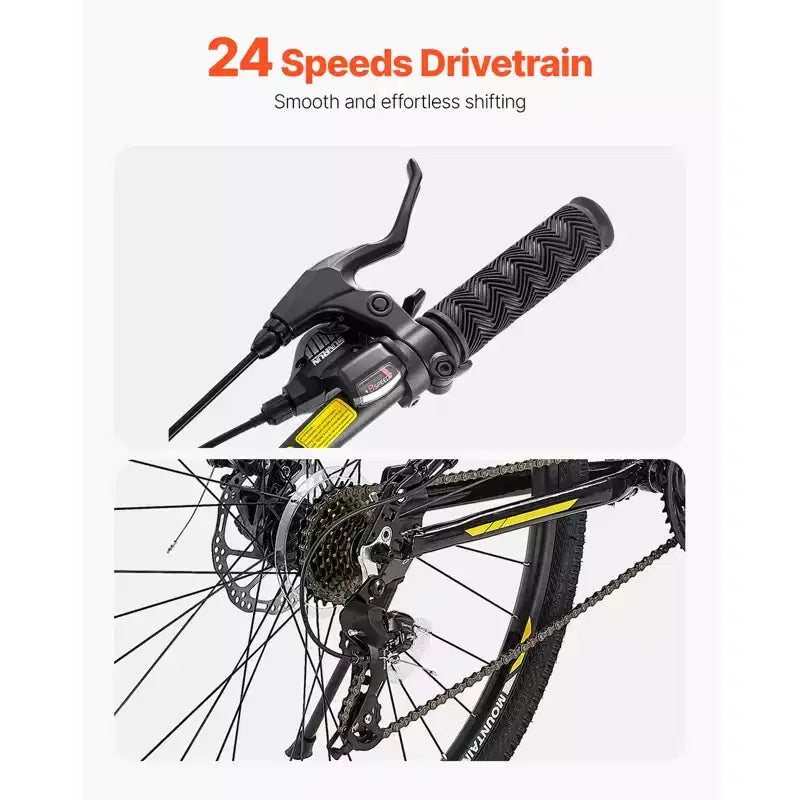 VEVOR Mountain Bike, Bici MTB da 29 pollici con Doppia Sospensione Completa, Cambio a Rotazione a 24 Velocità, Doppio Freno a Disco, Telaio in Lega di Alluminio, Nero e Giallo