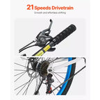 VEVOR Mountain Bike, Bici MTB da 26 pollici con doppia sospensione completa, cambio a 21 velocità, doppi freni a disco, telaio in lega di alluminio, Nero&Blu