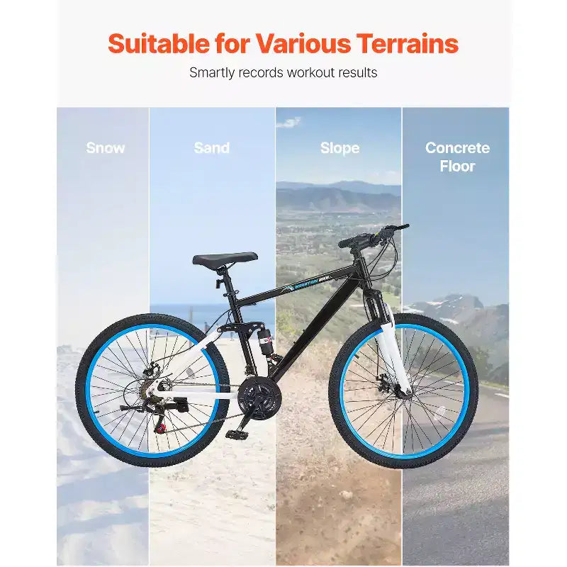 VEVOR Mountain Bike, Bici MTB da 26 pollici con doppia sospensione completa, cambio a 21 velocità, doppi freni a disco, telaio in lega di alluminio, Nero&Blu