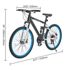 VEVOR Mountain Bike, Bici MTB da 26 pollici con doppia sospensione completa, cambio a 21 velocità, doppi freni a disco, telaio in lega di alluminio, Nero&Blu