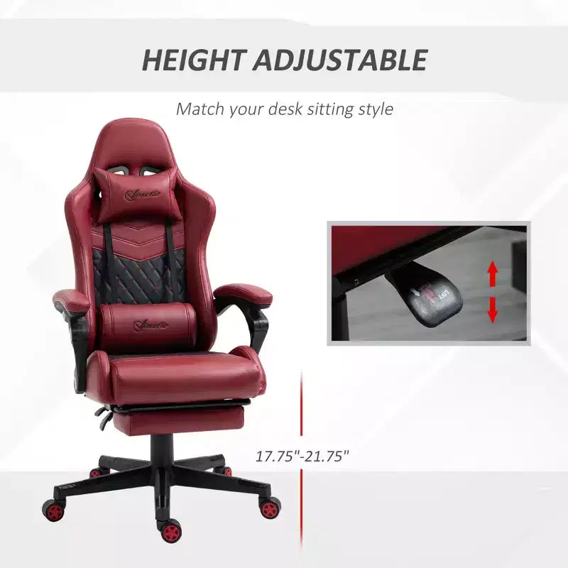 Chaise de gaming Okak High-Back avec appuie-tête, chaise d'ordinateur avec soutien lombaire et repose-pieds, chaise de bureau pour l'étude, salle de lecture