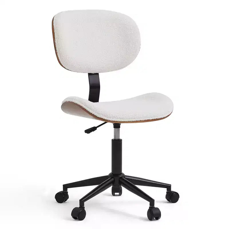 Chaise de Bureau Ergonomique sans Accoudoirs Bestier Bentwood, Chaise de Table Confortable avec Support Lombaire, Chaise de Bureau à Roulettes Réglable en Hauteur en Cuir PU