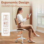 Chaise de Bureau Ergonomique sans Accoudoirs Bestier Bentwood, Chaise de Table Confortable avec Support Lombaire, Chaise de Bureau à Roulettes Réglable en Hauteur en Cuir PU