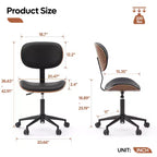 Chaise de Bureau Ergonomique sans Accoudoirs Bestier Bentwood, Chaise de Table Confortable avec Support Lombaire, Chaise de Bureau à Roulettes Réglable en Hauteur en Cuir PU