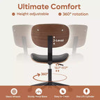 Chaise de Bureau Ergonomique sans Accoudoirs Bestier Bentwood, Chaise de Table Confortable avec Support Lombaire, Chaise de Bureau à Roulettes Réglable en Hauteur en Cuir PU