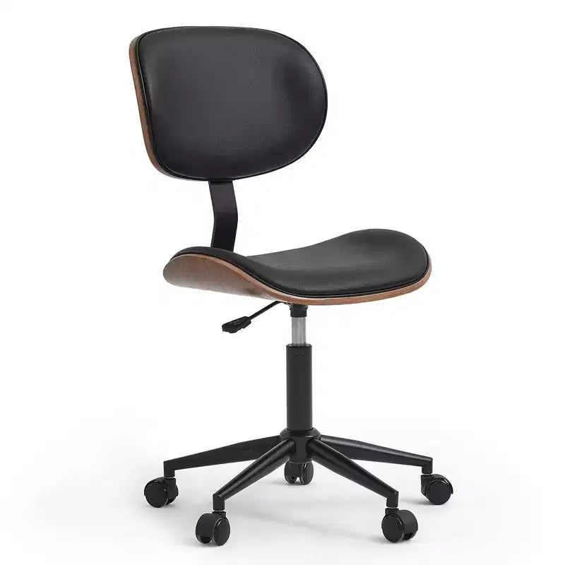 Chaise de Bureau Ergonomique sans Accoudoirs Bestier Bentwood, Chaise de Table Confortable avec Support Lombaire, Chaise de Bureau à Roulettes Réglable en Hauteur en Cuir PU