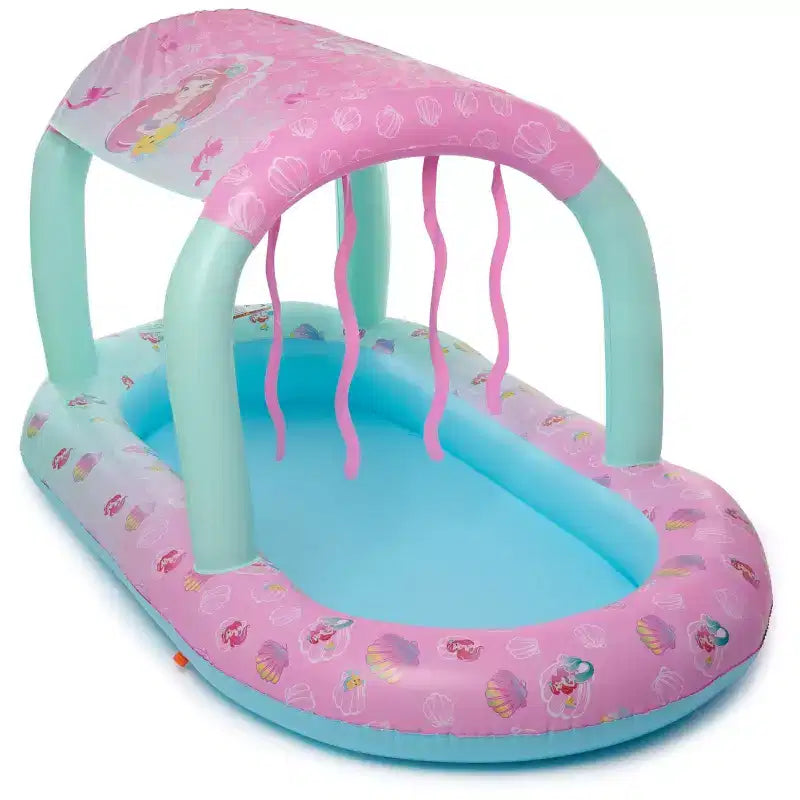 Château d'eau gonflable de luxe La Petite Sirène Ariel de SwimWays, piscine hors sol avec auvent et gonflage rapide pour les enfants de 3 ans et plus