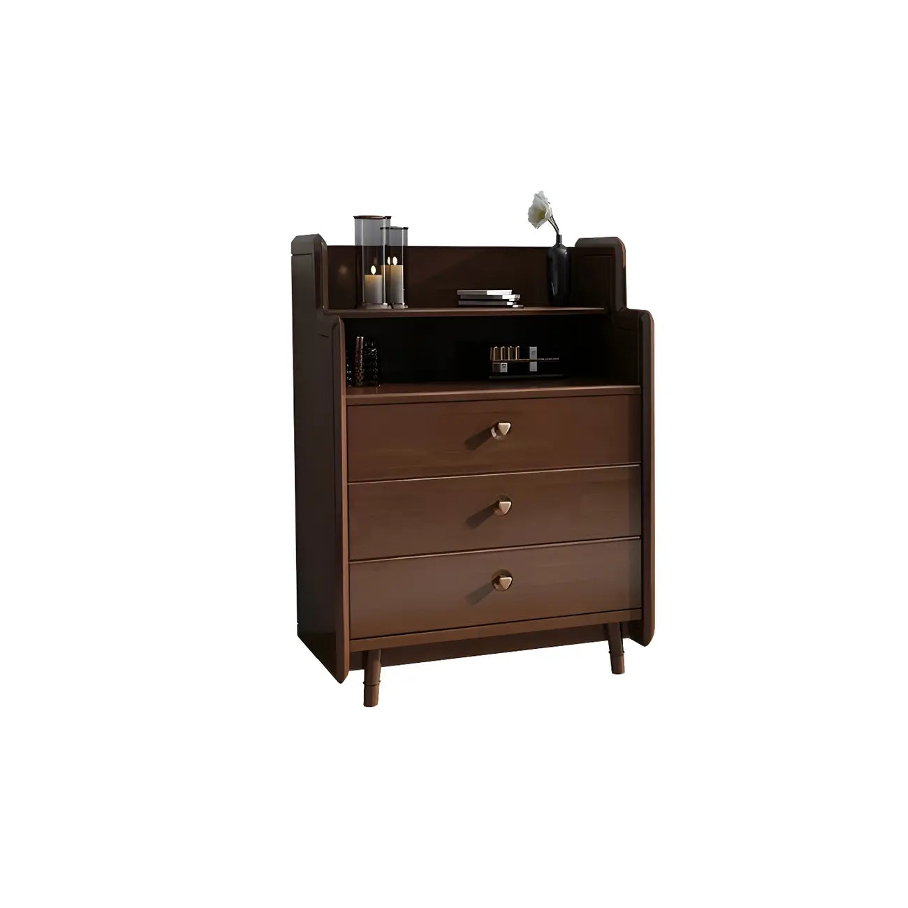 Commode d'appoint en rotin et bois brun avec plusieurs tiroirs