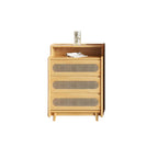 Commode d'appoint en rotin et bois brun avec plusieurs tiroirs