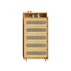 Commode d'appoint en rotin et bois brun avec plusieurs tiroirs