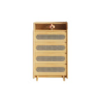 Commode d'appoint en rotin et bois brun avec plusieurs tiroirs