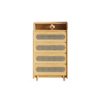 Commode d'appoint en rotin et bois brun avec plusieurs tiroirs