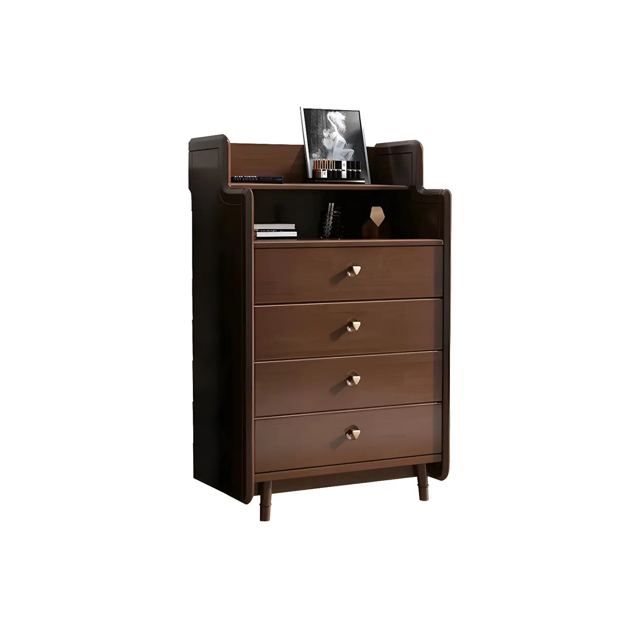 Commode d'appoint en rotin et bois brun avec plusieurs tiroirs
