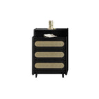 Commode d'appoint en rotin et bois brun avec plusieurs tiroirs