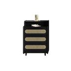 Commode d'appoint en rotin et bois brun avec plusieurs tiroirs