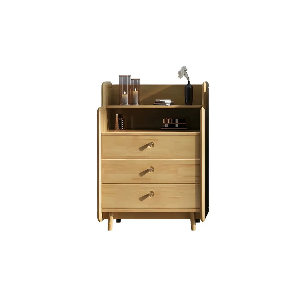 Commode d'appoint en rotin et bois brun avec plusieurs tiroirs
