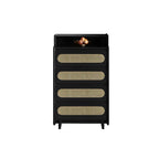 Commode d'appoint en rotin et bois brun avec plusieurs tiroirs