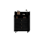 Commode d'appoint en rotin et bois brun avec plusieurs tiroirs