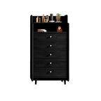 Commode d'appoint en rotin et bois brun avec plusieurs tiroirs