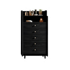 Commode d'appoint en rotin et bois brun avec plusieurs tiroirs