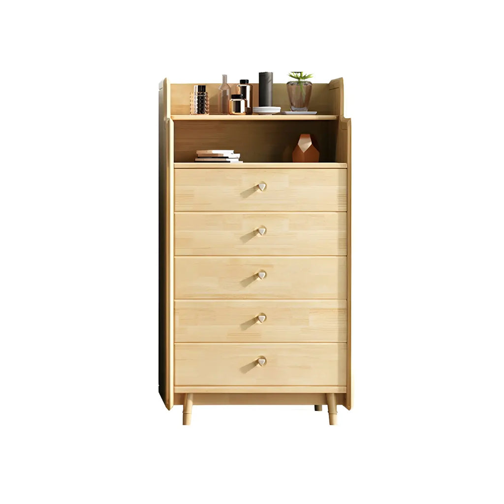 Commode d'appoint en rotin et bois brun avec plusieurs tiroirs