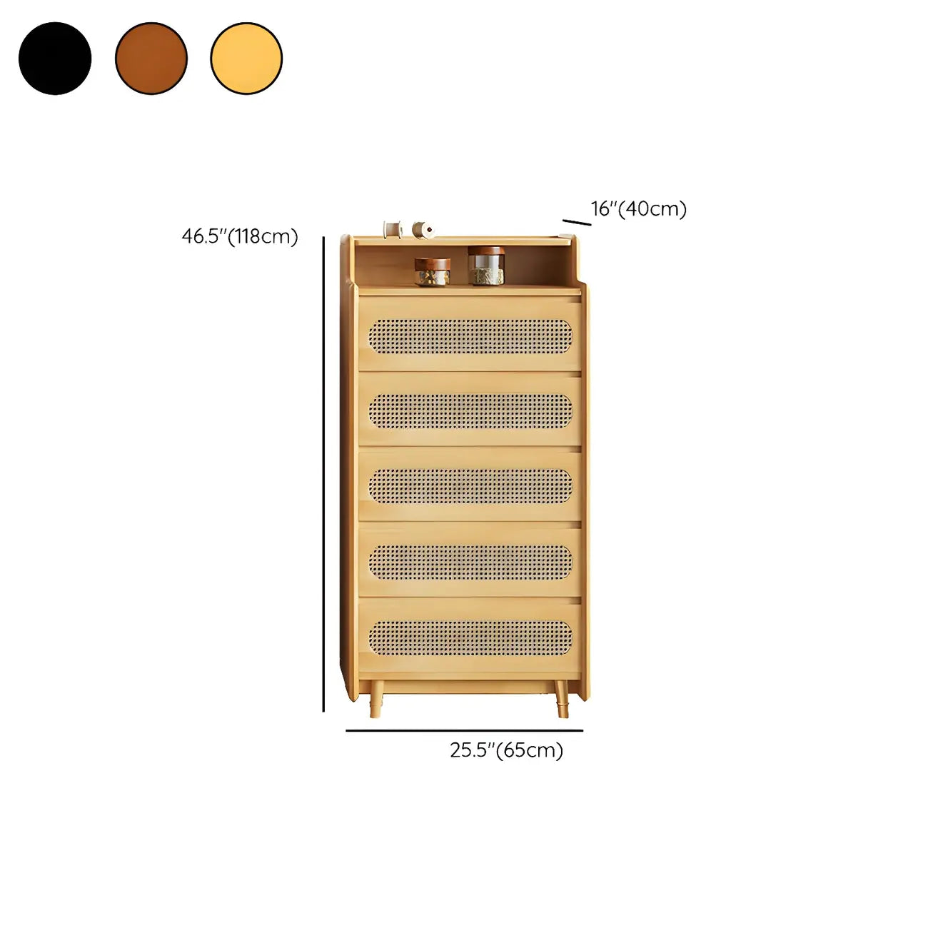 Commode d'appoint en rotin et bois brun avec plusieurs tiroirs