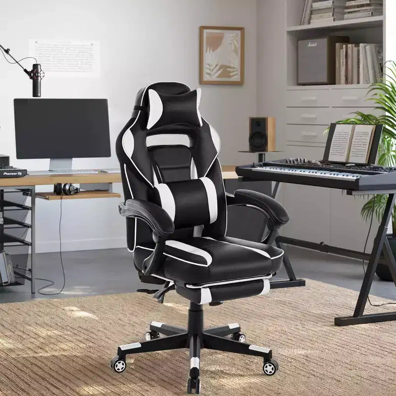 Sedia rosa fior di ciliegio con poggiapiedi, sedia ergonomica da computer con supporto lombare e poggiatesta, base girevole a 360° e sedia direzionale regolabile in altezza
