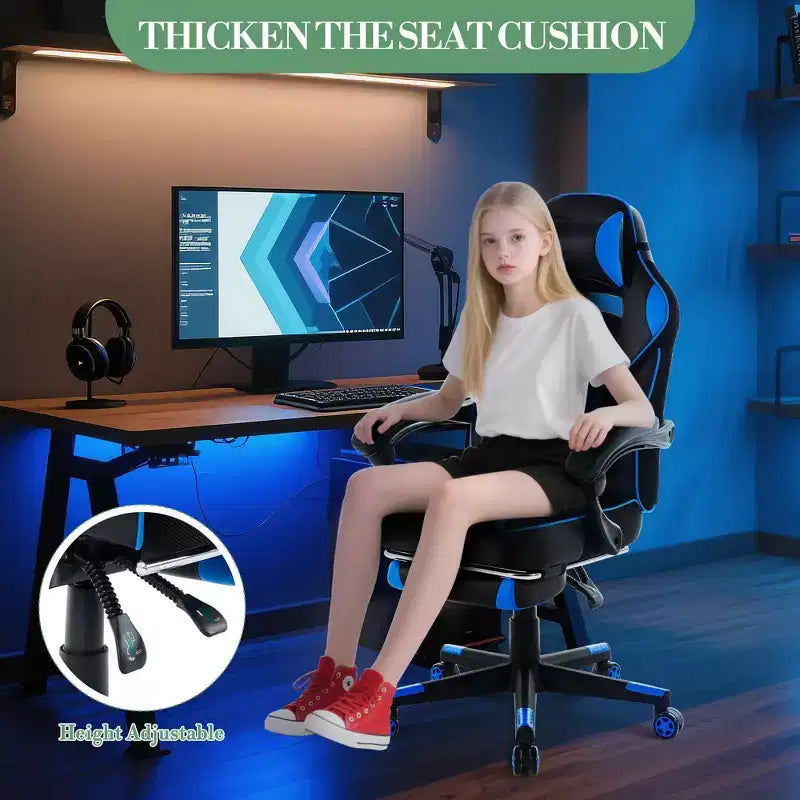 Sedia rosa fior di ciliegio con poggiapiedi, sedia ergonomica da computer con supporto lombare e poggiatesta, base girevole a 360° e sedia direzionale regolabile in altezza