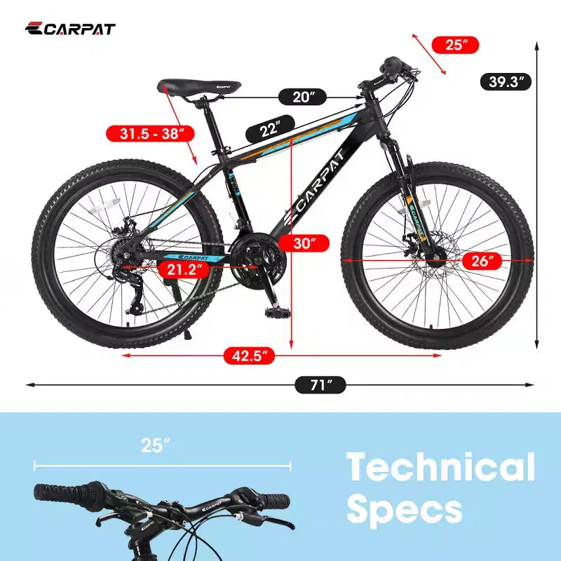 Mountain bike Zeus & Ruta 26 con 21 rapporti, doppia sospensione, telaio in acciaio al carbonio per adulti e ragazzi
