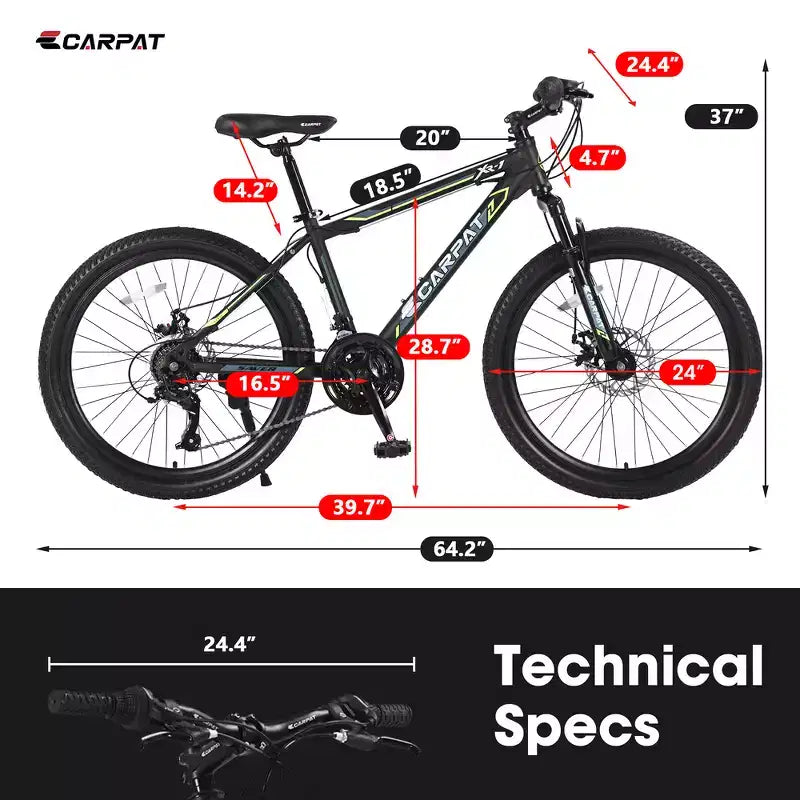 Bicicletta da montagna Zeus & Ruta 24 con cambio a 21 velocità, doppi freni a disco, telaio in acciaio resistente per ragazzi e ragazze