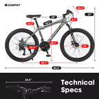 Bicicletta da montagna Zeus & Ruta 24 con cambio a 21 velocità, doppi freni a disco, telaio in acciaio resistente per ragazzi e ragazze