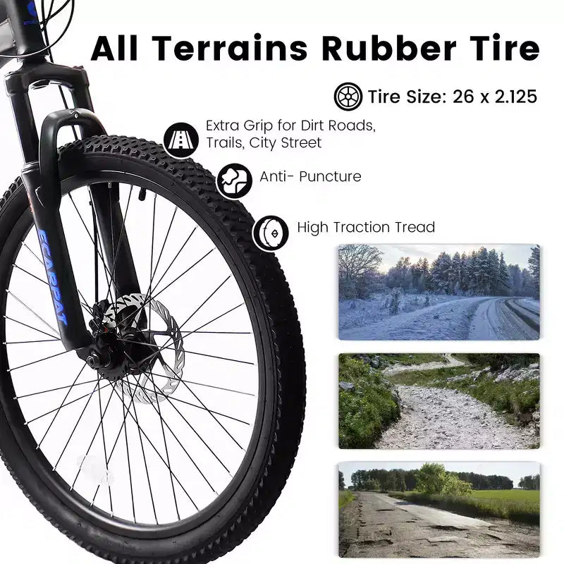 Whisen 26 Mountain Bike da Adulto con Sospensione Completa, Cambio a 21 Velocità, Freni a Disco