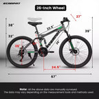 Whisen 26 Mountain Bike da Adulto con Sospensione Completa, Cambio a 21 Velocità, Freni a Disco
