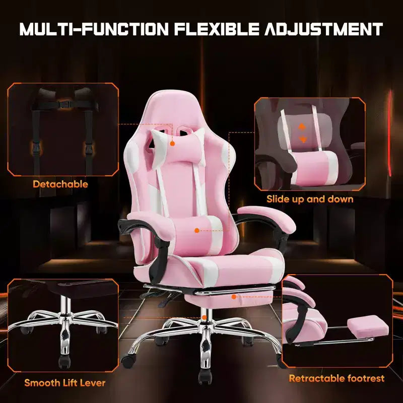 MAYEERTY Sedia da gaming Sedia da scrivania per videogiochi Ergonomica da computer con poggiapiedi Comoda con supporto lombare Reclinabile in pelle PU con poggiatesta Braccioli fissi