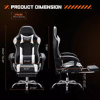 MAYEERTY Sedia da gaming Sedia da scrivania per videogiochi Ergonomica da computer con poggiapiedi Comoda con supporto lombare Reclinabile in pelle PU con poggiatesta Braccioli fissi