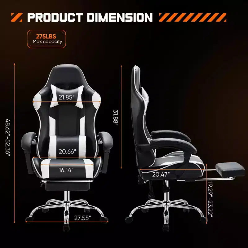 MAYEERTY Sedia da gaming Sedia da scrivania per videogiochi Ergonomica da computer con poggiapiedi Comoda con supporto lombare Reclinabile in pelle PU con poggiatesta Braccioli fissi
