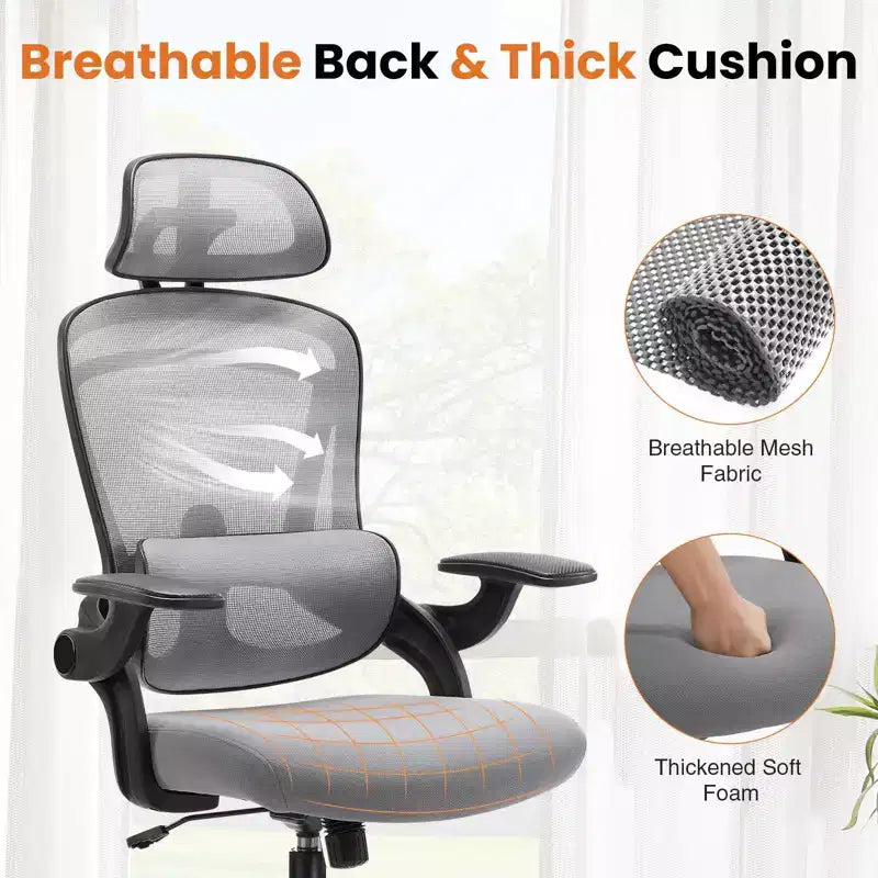 Sedia da ufficio ergonomica con schienale alto Okak con supporto lombare regolabile, sedia da gaming con poggiatesta in rete, sedia per computer per casa, ufficio