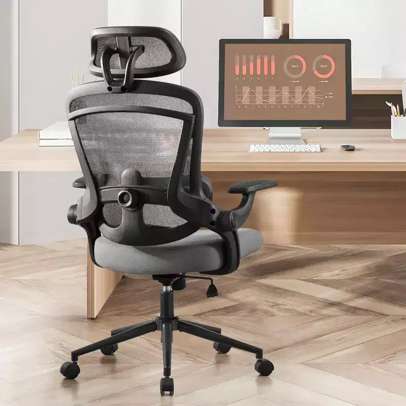 Sedia da ufficio ergonomica con schienale alto Okak con supporto lombare regolabile, sedia da gaming con poggiatesta in rete, sedia per computer per casa, ufficio